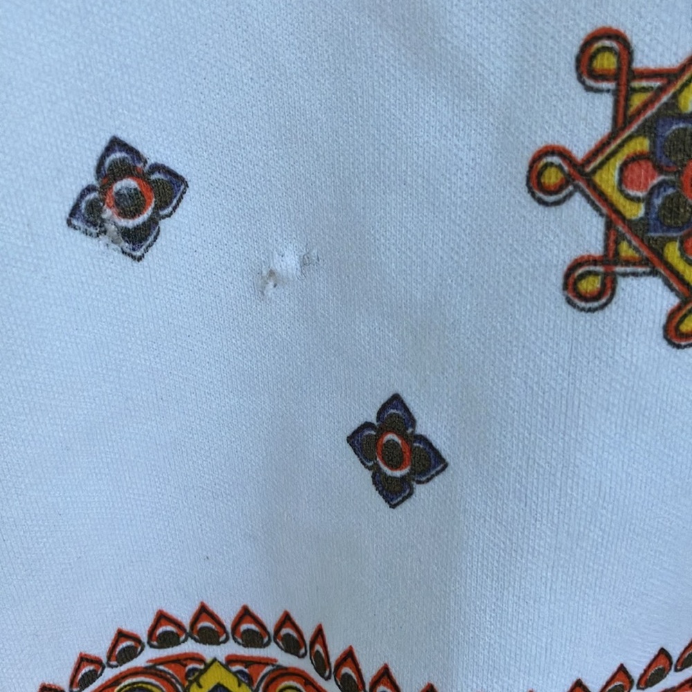 Vintage 60s 70s Alfred Shaheen Geometric Border Print White & Orange Maxi Dress - Picture 5 of 11